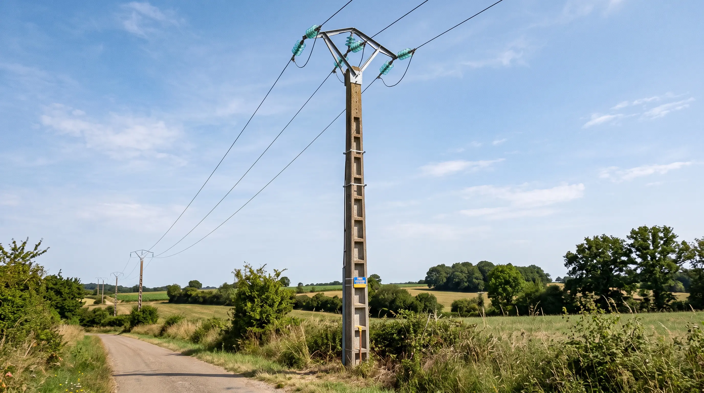 Illustration d’une ligne électrique aérienne traversant un paysage rural